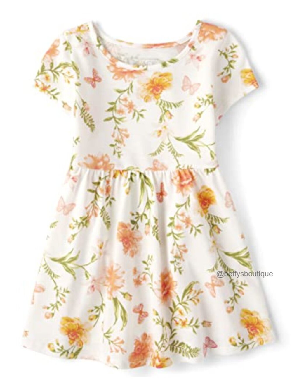 Toddler Girls Short Sleeve Floral Skater Dress Cotton Jersey Pullover
